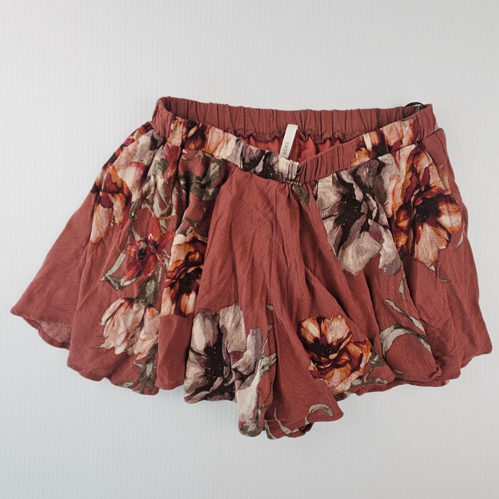 Sage Floral Skort Shorts Rust Maroon Boho Cottagecore Junior Small Fairycore